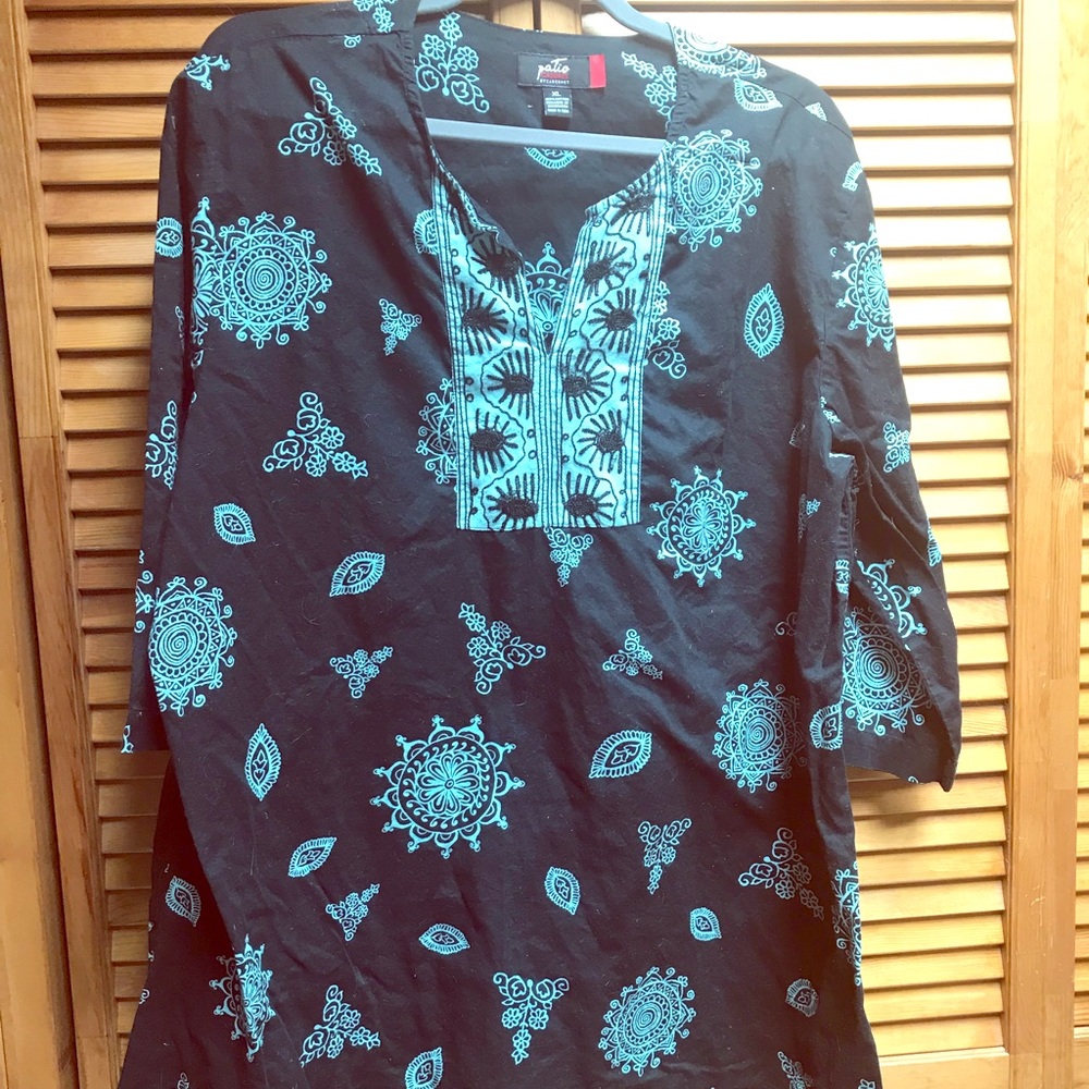 Teal and Black Cotton Tunic